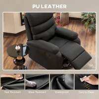 HOMCOM PU Leather Reclining Chair, Manual Recliner Chair with Padded Armrests, Retractable Footrest and Wood Frame, Black(m-8)