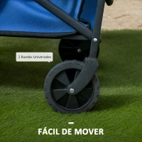 Outsunny Carro de Jardín Plegable con Ruedas Asa Telescópica Ajustable Carga 100 kg para Campaña Compra 64x42x27 cm Azul(m-7)