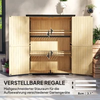 Outsunny Gartenschrank aus Holz und Stahl, Outdoor-Werkzeugschrank mit Asphalt-Dach, 2 Regale, verschließbare Türen, Naturholz(m-6)