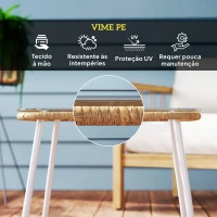 Outsunny Mesa de Jardim de Vime Sintético com Bancada de Vidro Temperado e Pés Ajustáveis 50x50x44 cm Madeira e Branca(m-4)