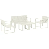 Outsunny Conjunto de Jardín de 5 Piezas con Sofá de 2 Plazas Sillones y Mesas Diseño de Lamas Polipropileno Impermeable Anti-UV(m-1)