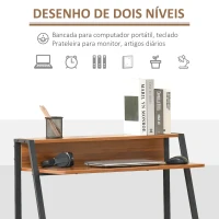 HOMCOM Secretária Mesa de Computador 84x45x85cm com Bancada de Madeira e Pés de Metal Estilo Moderno para Escritório Estúdio Dormitório Carga Máxima 20kg Nogueira e Preto(m-4)