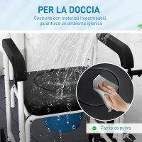 HOMCOM Sedia a Rotelle con WC Impermeabile 4 in 1 con Poggiapiedi Ribaltabili, in Alluminio e Plastica, Nero(m-5)