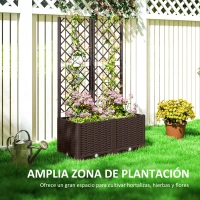 Outsunny Jardinera con Enrejado de Plástico para Plantas Trepadoras con Drenaje y Amplio Espacio de Cultivo 80x40x135 cm Marrón(m-7)