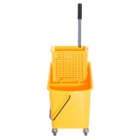 HOMCOM Balde de esfrega profissional 20L com rodas e prensa Balde de esfrega industrial Amarelo 63x27x67cm(m-8)