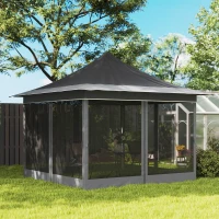 Outsunny Carpa Plegable 3,5x3,5x3 m con Mosquitera Altura Ajustable y Protección UPF50+ con Bolsa de Transporte Gris Oscuro(m-9)