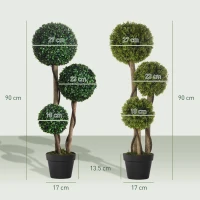 HOMCOM Decorative Artificial Plants Set of 2, Boxwood Ball Topiary Trees in Pot Fake Plants for Home Indoor Outdoor Decor, 90 cm, Dark Green(m-3)