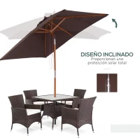 Outsunny Sombrilla de Jardín Rectangular 200x150x235 cm Inclinable con Anti-UV y Poste de Madera para Terraza Patio Café(m-4)