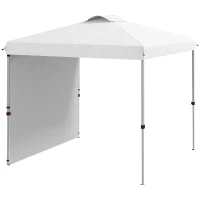 Outsunny Carpa Plegable de Jardín de 2,5x2,5 m con Altura Ajustable Anti-UV con 1 Pared Lateral y Bolsas de Arena Blanco(m-11)
