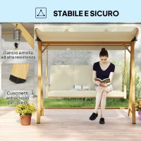 Outsunny Dondolo da Giardino 3 Posti con Tettuccio Regolabile e Cuscini, 195x120x170 cm, Beige(m-7)