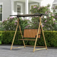 Outsunny Balancín de Jardín Exterior de 2 Plazas con Toldo Ajustable y Estructura de Metal 142x112x162 cm Madera Natural y Beige(m-8)