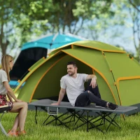 Outsunny Cama de Camping Plegable con Cojín Integrado Reposacabezas y Bolsillo Lateral 187x67x37 cm Gris(m-2)