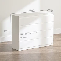 HOMCOM Cassettiera 8 Cassetti per Camera da Letto in Legno con Maniglie Scanalate, 120x39x100 cm, Bianco(m-3)