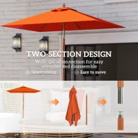 Outsunny 2m Tilting Wooden Pole Parasol - Orange(m-7)