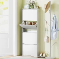 HOMCOM Wąska Biała Szafka na Buty Metalowa do 8 Par Butów z 4 Składanymi Szufladami, dla Przedpokoju, Biała(m-2)