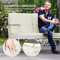 Outsunny Conjunto de Muebles de Jardín de 5 Piezas con Sofá Sillones y Mesas con Tablero de Vidrio Templado Cojines Beige(m-5)