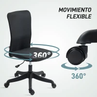 HOMCOM Silla de Oficina con Ruedas Altura Ajustable y Tapizado en Lino Sintético para Oficina o Estudio 53x43x85-93 cm Negro(m-6)