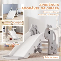 AIYAPLAY Escorrega para Crianças 3 em 1 com Escada Tabela de Basquetebol e Desenho de Girafa 106x51,5x52 cm Cinzento(m-5)