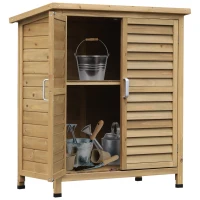 Outsunny Armário de Armazenamento de Madeira para Jardim com 2 Prateleiras Interiores 2 Portas e Teto Inclinado para Exterior Terraço 87x46,5x96,5cm Natural(m-10)