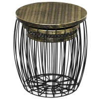 Outsunny 3er-Set Couchtische Beistelltische Gartentisch Retro Metallkorb Drahtkorb Garten Satztisch Gartenmöbel Outdoor Balkon Metall Natur+Schwarz 3 Größen(m-10)