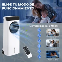 HOMCOM Climatizador Evaporativo 3 en 1 con Ventilador Enfriador y Humidificador 6 Velocidades 3 Modos y Depósito de 6,5 L(m-5)