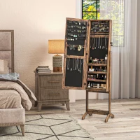 HOMCOM Espejo Joyero de Pie con Ángulo Ajustable y Ranuras para Pendientes Anillos y Collares 46x36,5x151,5 cm Marrón Rústico(m-9)