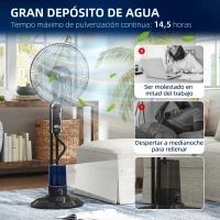 HOMCOM Ventilador de Pie con Nebulizador 3 Velocidades 3 Modos Oscilación de 70° Depósito de 3,2L y Mando 44,5x38,5x120cm Negro(m-8)