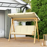 Outsunny Columpio de Jardín con Toldo Ajustable para Tres Personas Estructura Metálica y Cojines 195x120x170 cm Beige(m-8)