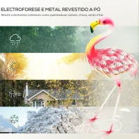 Outsunny Estátua de Jardim de Flamingo de Metal Decoração de Flamingos para Exteriores 27x14x60 cm Rosa(m-5)