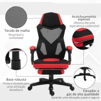 Vinsetto Cadeira de escritório ergonômica  ajustável em altura giratória de 360 ° Reclinável até 135 graus comapoio de braços Apoio para os pés retrátil 58x72x108-118 cm Vermelho(m-7)