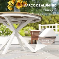 Outsunny Mesa de Jardín Redonda de Ø118x74cm con Encimera de Lamas Estructura de Aluminio y Patas Cruzadas Teca y Blanco(m-7)