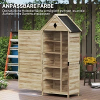 Outsunny Gartenschuppen mit 4 Regalen, Lagerschuppen aus Holz, wasserdichtes Asphalt-Dach, 80 x 49 x 170 cm, Hellbraun(m-7)