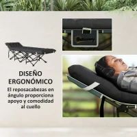 Outsunny Cama de Camping Plegable con Colchón Extraíble Reposacabezas y Bolsa de Transporte 196x68x37 cm Negro(m-5)