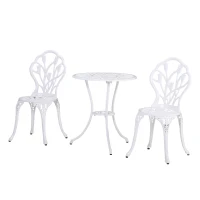 Outsunny 3 Piece Patio Bistro Set for 2, Outdoor Aluminium Garden Table and Chairs with Umbrella Hole for Balcony, White(m-11)