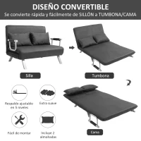 HOMCOM Sofá Cama de 2 Plazas con Respaldo Ajustable en 5 Posiciones Tapizado con Tacto de Ante y Cojines 111x80x78 cm Gris(m-4)