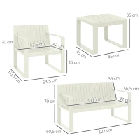 Outsunny Conjunto de Jardín de 5 Piezas con Sofá de 2 Plazas Sillones y Mesas Diseño de Lamas Polipropileno Impermeable Anti-UV(m-3)