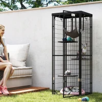 PawHut Jaula para Gatos Exterior e Interior Metálica con Cubierta Impermeable Perchas Hamaca y Puerta 61,5x55x157 cm Negro(m-8)