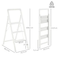 HOMCOM Składana Drabinka 3-stopniowa, Aluminium, Antypoślizgowa, Biała(m-3)