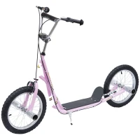 HOMCOM Stunt Scooter, Kids Scooter with 16" Big Wheels, Adjustable Height, Dual Brakes, for Ages 5+ Years, Pink(m-1)