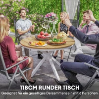 Outsunny Tuintafel Ø118cm, Weerbestendig Balkontafel uit Aluminium, Bijzettafel met Kruispoten Latontwerp Teak(m-4)