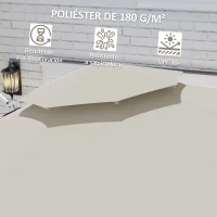 Outsunny Parasol Excéntrico Ø292 cm con Manivela Giro 360° Inclinación Ajustable Doble Techo y Base Cruzada Gris Claro(m-4)