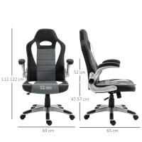 HOMCOM Cadeira de escritório ergonômica Altura ajustável apoio de Braço dobrável com 5 rodas Carga 120 kg 65x69x112-122 cm cinza(m-3)