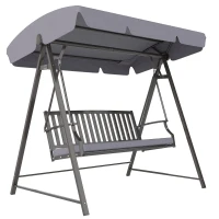 Outsunny Columpio de Jardín de 3 Plazas con Toldo Ajustable Cojín y Estructura de Acero Carga 360 kg 205x133x181 cm Gris(m-10)