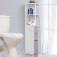 HOMCOM Armário Alto para Casa de Banho com 2 Prateleiras 1 Porta e 2 Gavetas 15x33x136 cm Branco(m-2)