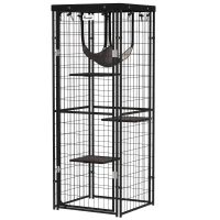 PawHut Jaula para Gatos Exterior e Interior Metálica con Cubierta Impermeable Perchas Hamaca y Puerta 61,5x55x157 cm Negro(m-11)