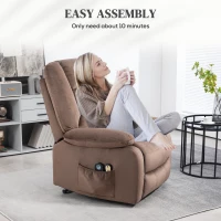 HOMCOM Velvet-Feel Electric Lift-and-Recline Massage Armchair, with Remote - Brown(m-6)