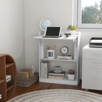 HOMCOM Escritorio de computadora escritorio con tablero abatible y 3 estantes de almacenamiento ahorro de espacio 63x55,5x82 cm Blanco(m-2)