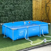 Outsunny Piscina Desmontable Tubular 292x190x75 cm con Depuradora de Cartucho 1200L/H Piscina Rectangular de Exterior para Adultos y Niños 3600L Azul(m-2)