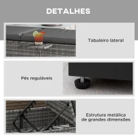 Outsunny Espreguiçadeira de Vime Reclinável para Jardim com Encosto Ajustável em 5 Níveis Mesinha 196x62x35 cm Cinzento(m-7)