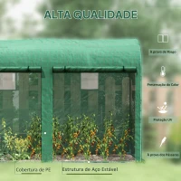Outsunny Estufa Jardim Tipo Túnel com 4 janelas e 2 portas para Plantas de PE de aço 300x100x200 cm Verde(m-4)